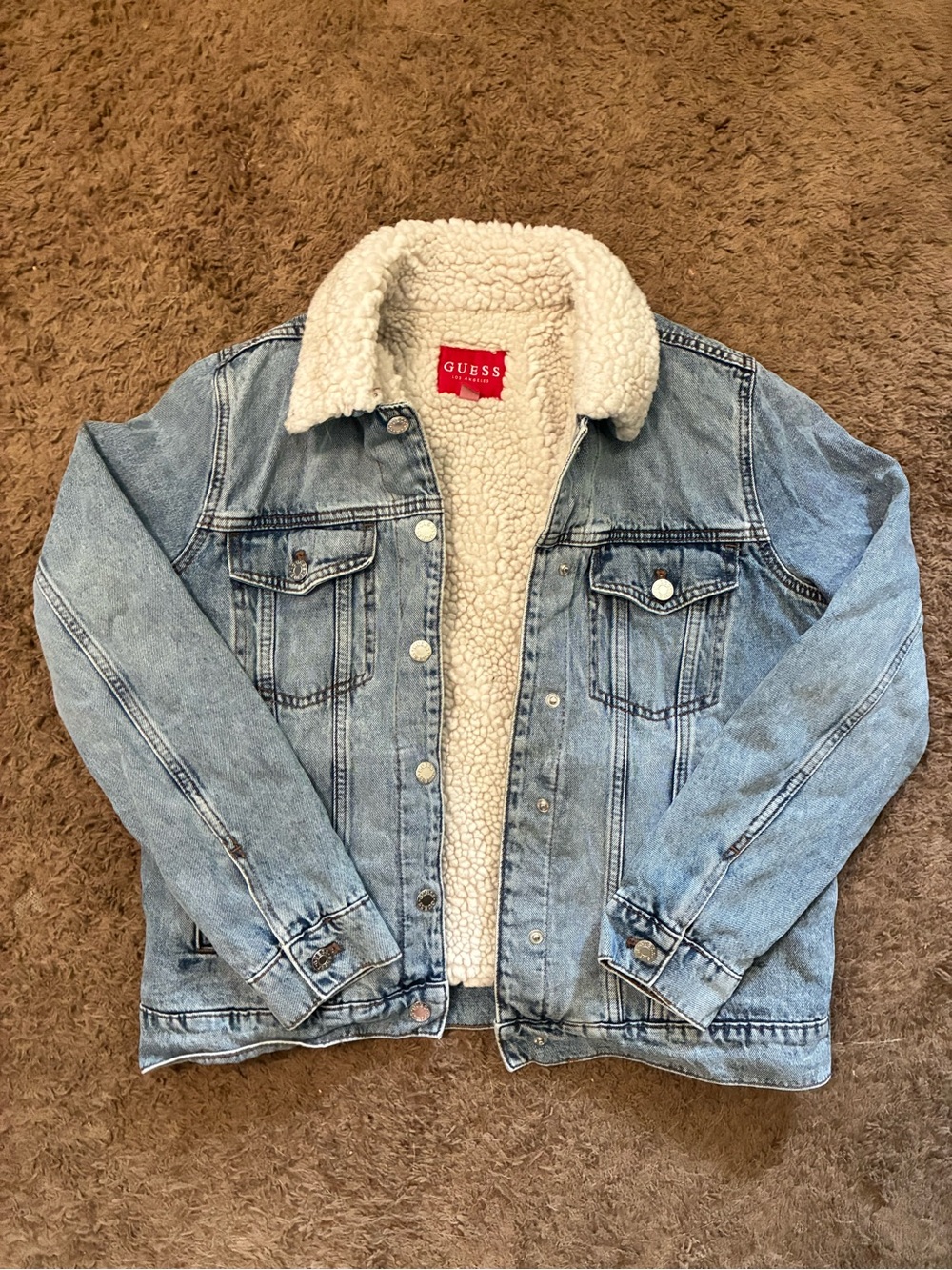 Guess Los Angeles Sherpa Lined Denim Jacket M Light Wash Trucker